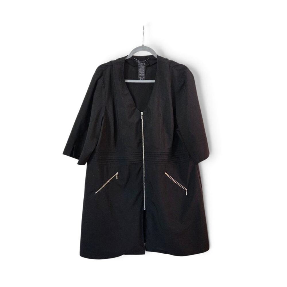 Noel Asmar Black Zip Front Pintuck Zipper Tunic Jacket Top, Plus Size 2XL Spa